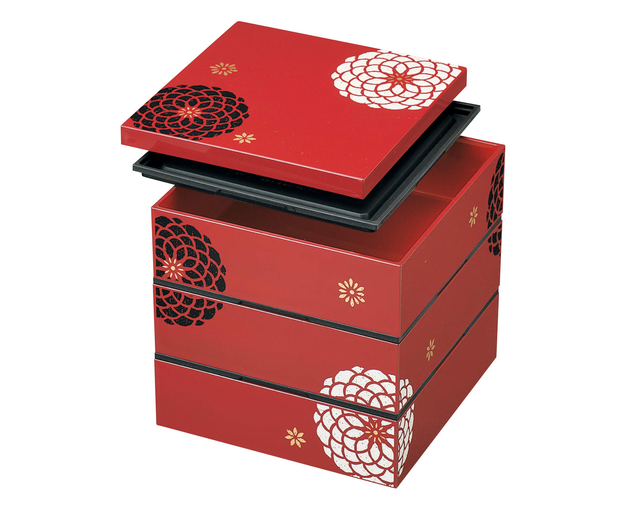 

Tatsumiya (Tatsumiya) Made in Japan HAKOYA Tatsumiya 18.0 Takumi Three-Tiered Box, Red, Hyakka (Flower) Design, 54502