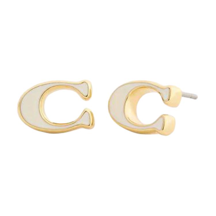 

Coach Monogram High-Quality Brass Earrings Unisex Earrings CEM65_CUD Silver/Black