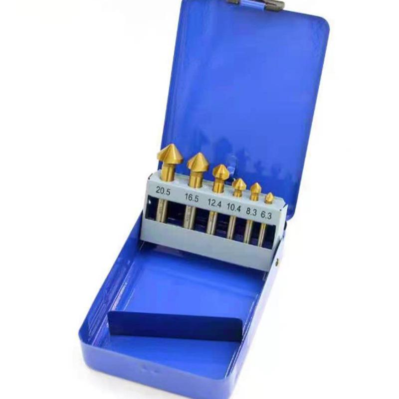 High-Speed Steel 6-Piece Set 3-Flute 90-Degree Angle Drill Bit Countersink Tool for Wood and Metal Deburring