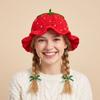 Ruffle Strawberry Knitted Hat Orange Knit Fisherman Hat Fashion Knitted Bucket Hat Streetwear