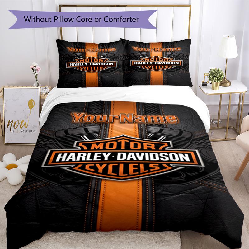 Motociclette Harley-Davidson Personalizza il tuo nome Set Biancheria da Letto Copripiumino Traspirante con Federe Decorazione per la Casa Regalo di Compleanno
