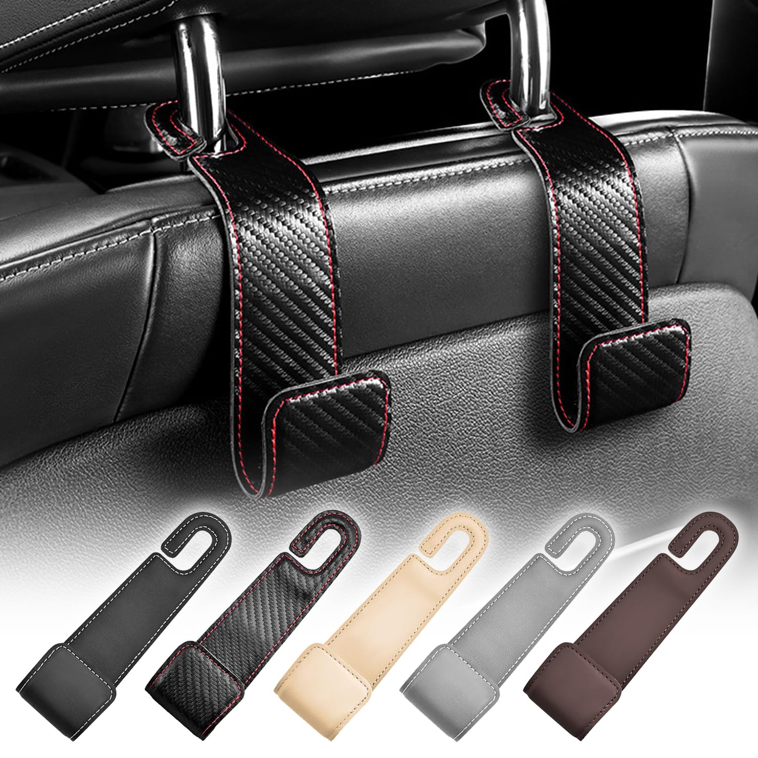 

LEZARINO Car Seat Hooks, Headrest Hooks, Set of 2, Luggage Hanging, Convenient Goods (Carbon Fiber Style)