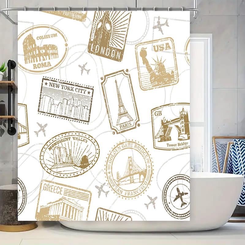 

Traveling Around The World Shower Curtain: Decorative Bath Linens With City Landmarks For Home Decoration Usa, Greece, London Mo W60H190(CM)-1 Pcs