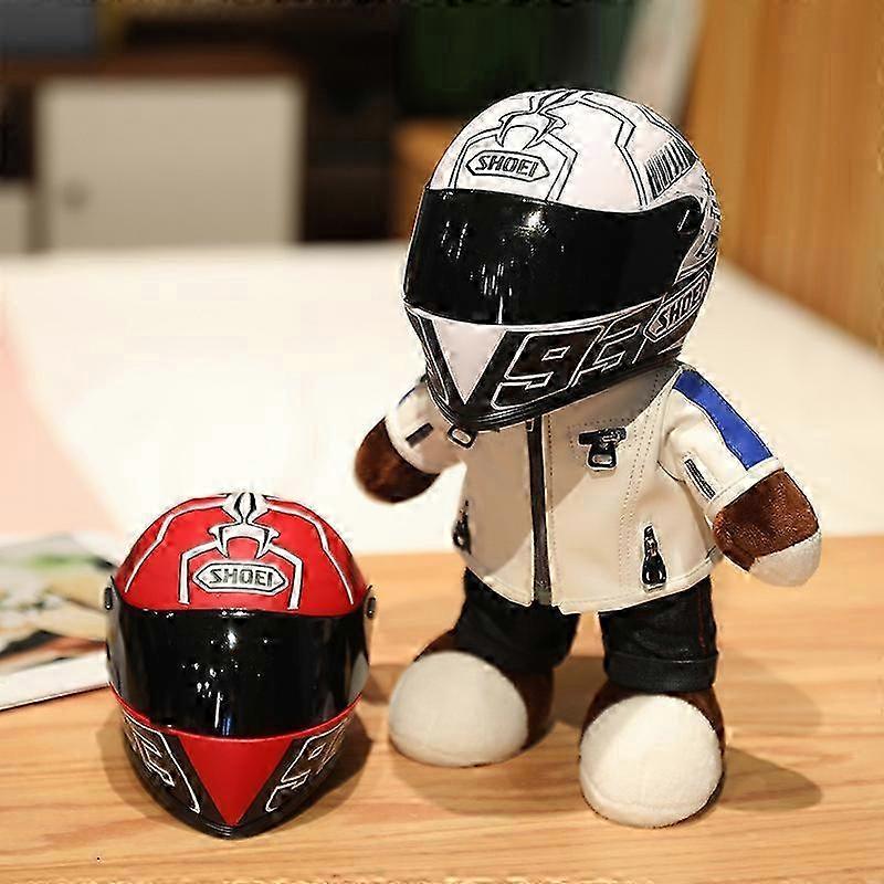 Lustiger Motorrad-Teddybär Plüschtiere Stoffbär Mit Helm Jacke Kleidung Plüschpuppen Weiches Kissen Kinder Jungen Geschenk Präsent 25-26