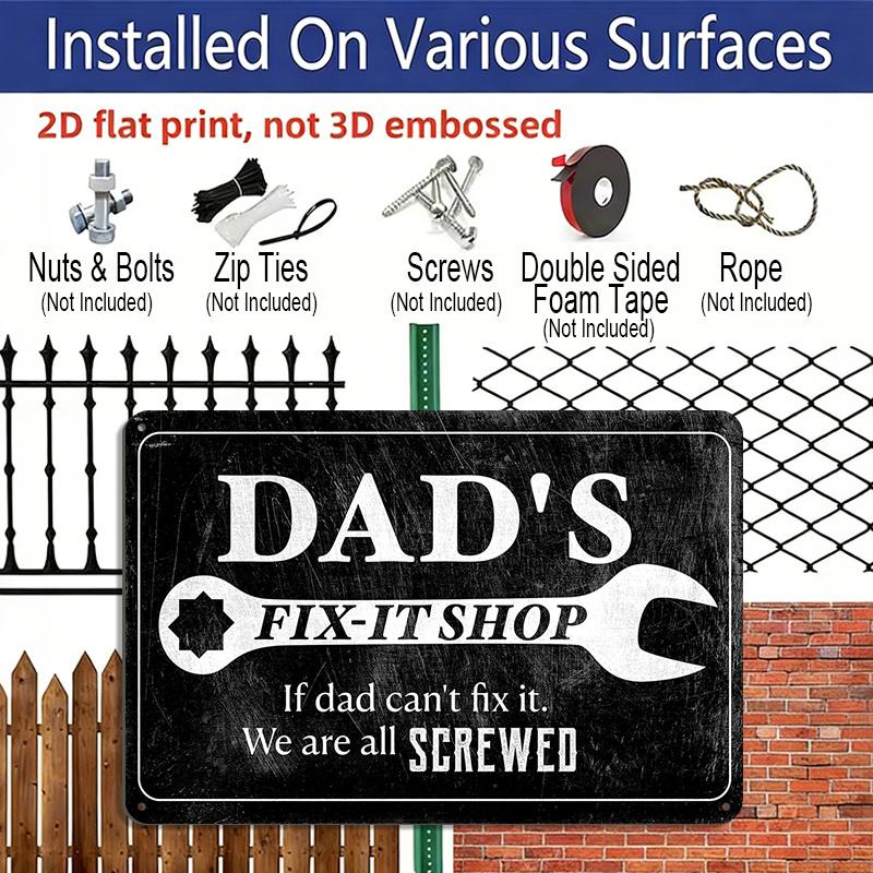 2D Flat, 1pc Dad's Fix-It Shop Aluminium Sign 8x12 Inch - Wrench Design, "If Dad Can't Fix It" Quote, Garage & Workshop Decor, Father's Day Gift for