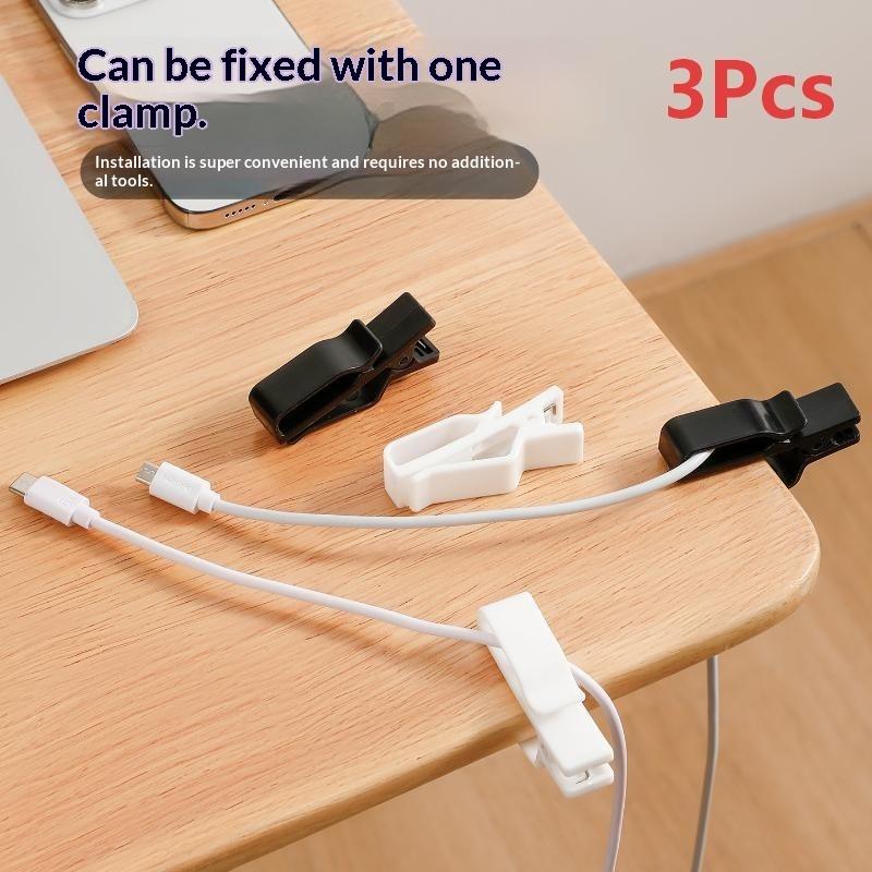 3Pcs Cable Management Clip Desk Edge Wire Holder No Drill Data Line Fixed Clamp For Desktop Home Car Cable Organizer