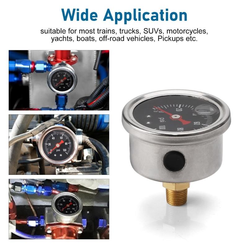 Heavy Type Iron Fuel Pressure Meter 1/8 Inch Size 0 100 Range Easy Installation For Vehicle Diagnostic Testing