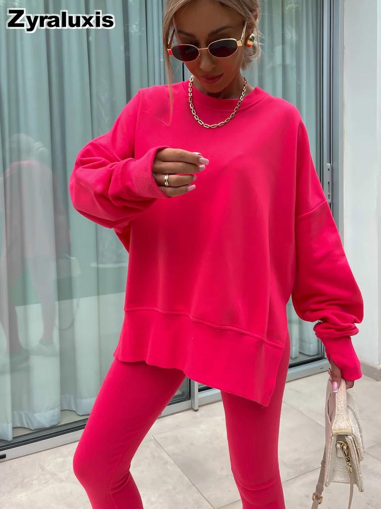 New Spring Outwear Women's Fashion Loose Fit Leggings Set with Oversized Sweatshirt Two Piece Outfit