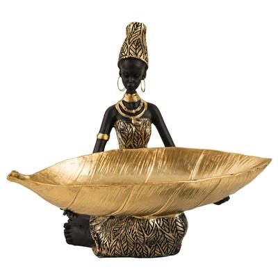 Escultura de Mujer Africana Exótica Bandeja de Almacenamiento Figurita de Resinas Adorno de Escritorio para Decoraciones de Sala de Estar para el Hogar y la Oficina