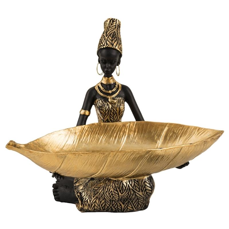 

Elegant African Lady Figurine Resins Craft Desktop Statue Sculpture Storage Tray for Cultural Enthusiasts Home Decors 1