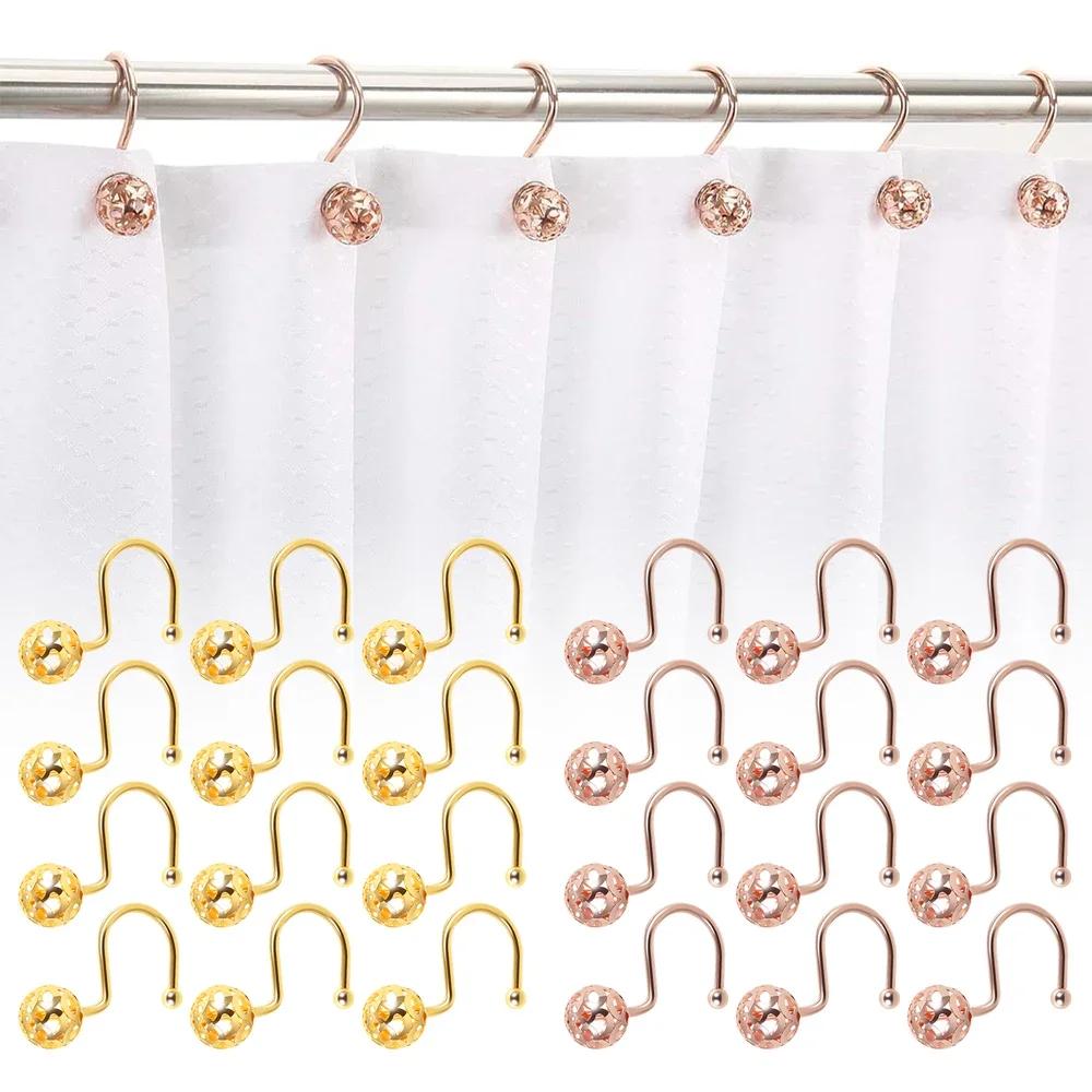12Pcs Shower Curtain Hooks Metal Anti Rust Hooks Bathroom Accessories Shower Curtain Rings Decorative Hooks for Bathroom Home