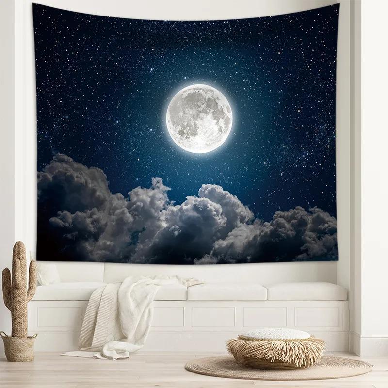 Starry Sky and Moon Beautiful Galaxy Pattern Hanging Cloth Home Wall Decoration Tapestry Bedroom Living Room Tapestry