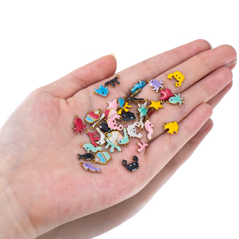 10pcs Stainless Steel Enamel Octopus Seahorse Dolphin Crab Clown fish Charm Bracelet Earring Pendant Base for DIY Jewelry Making