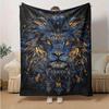 1pc Blue and Gold Ornate Lion Portrait Blanket  Soft and Cozy for All Seasons, Living Room, Travel, Camping, Car Blankets