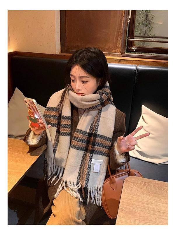 Women's Winter Plaid Scarf - Christmas Red, Korean Style, Versatile, Warm, Thick Shawl