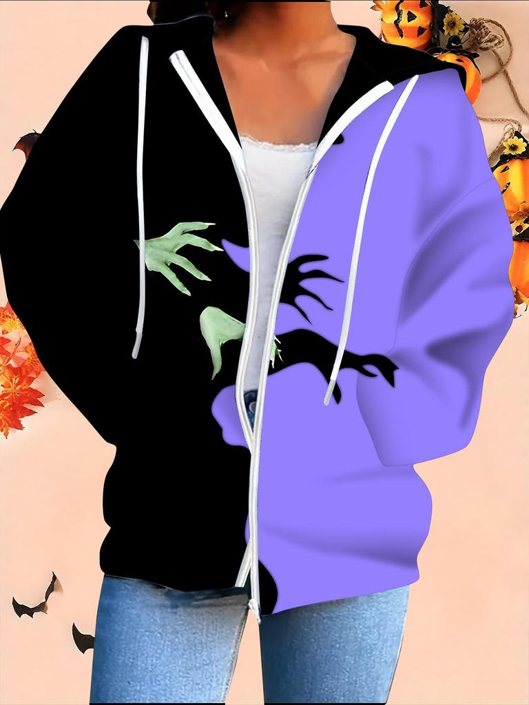 Cardigan con cappuccio stampato 3D di Halloween Taglie forti Autunno Inverno Retrò