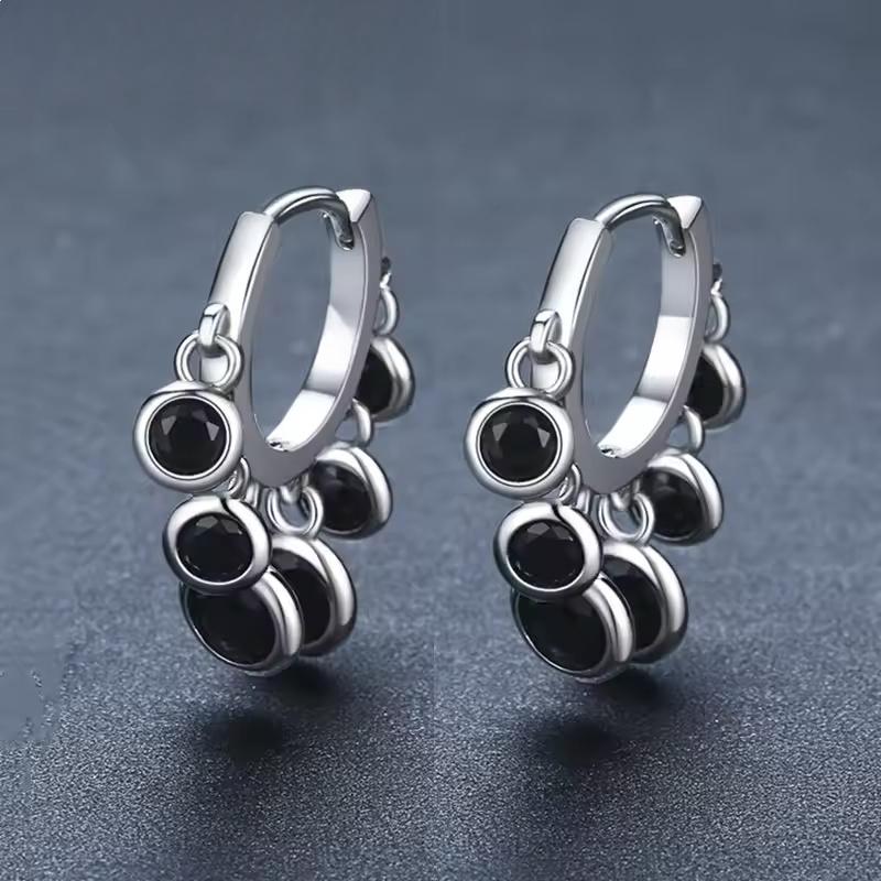 Black Awn Black Stone Jewelry Hoop Earrings For Women