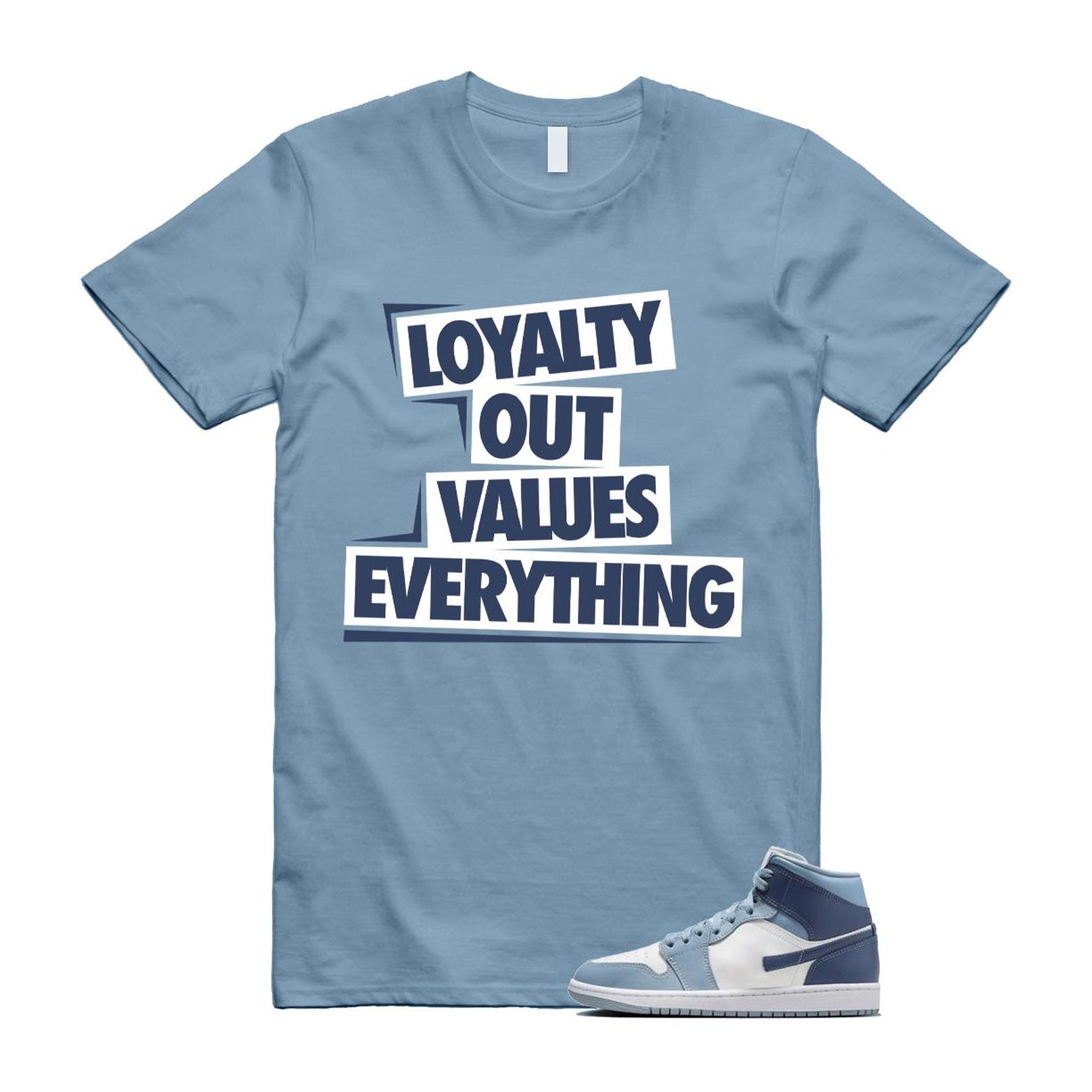1 Diffused Blue Grey White Mid T Shirt Match LOVE M