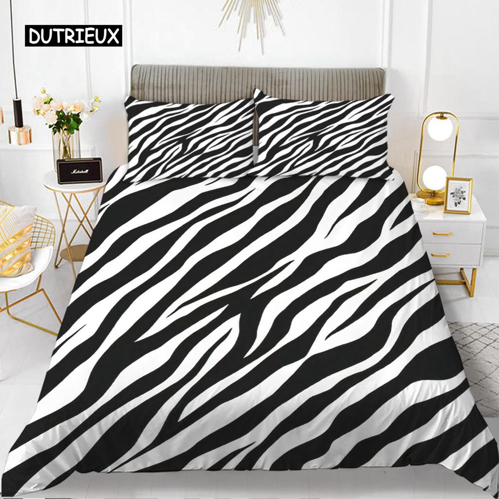 Zebra Print Duvet Cover Set King Polyester Red Black Stripes Bedding Set Wild Animal Zebra Wildlife Skin Quilt Cover for Girls