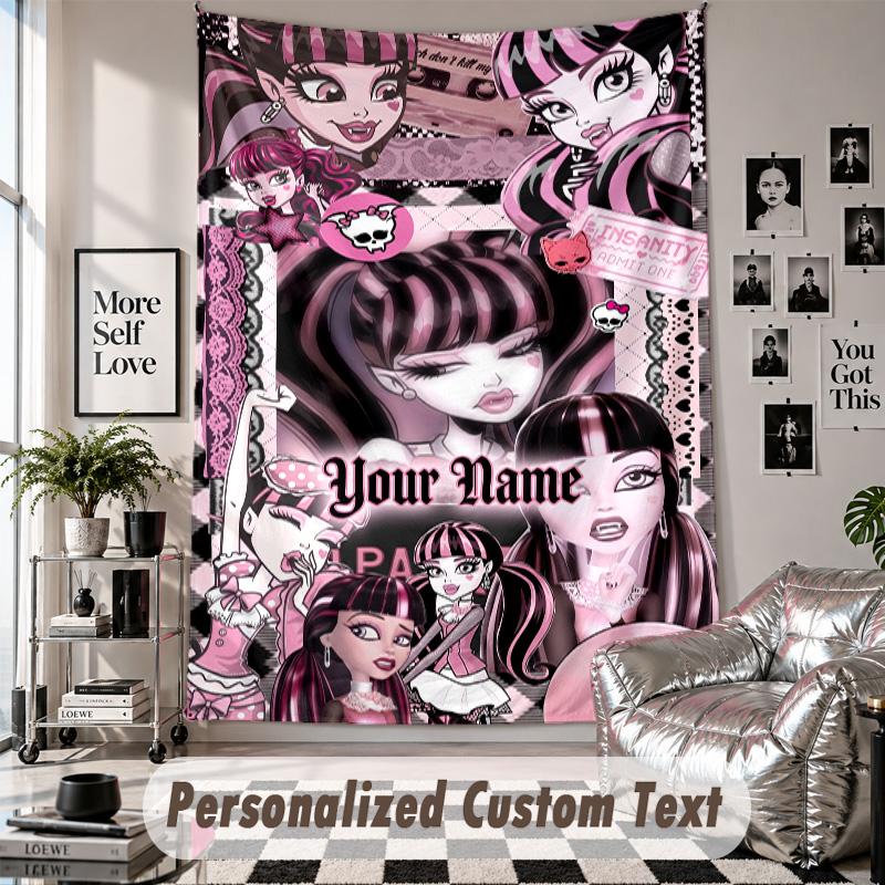 Custom Tapestry Wall Hanging, Monster High Personalized Name Text Home Wall Decor