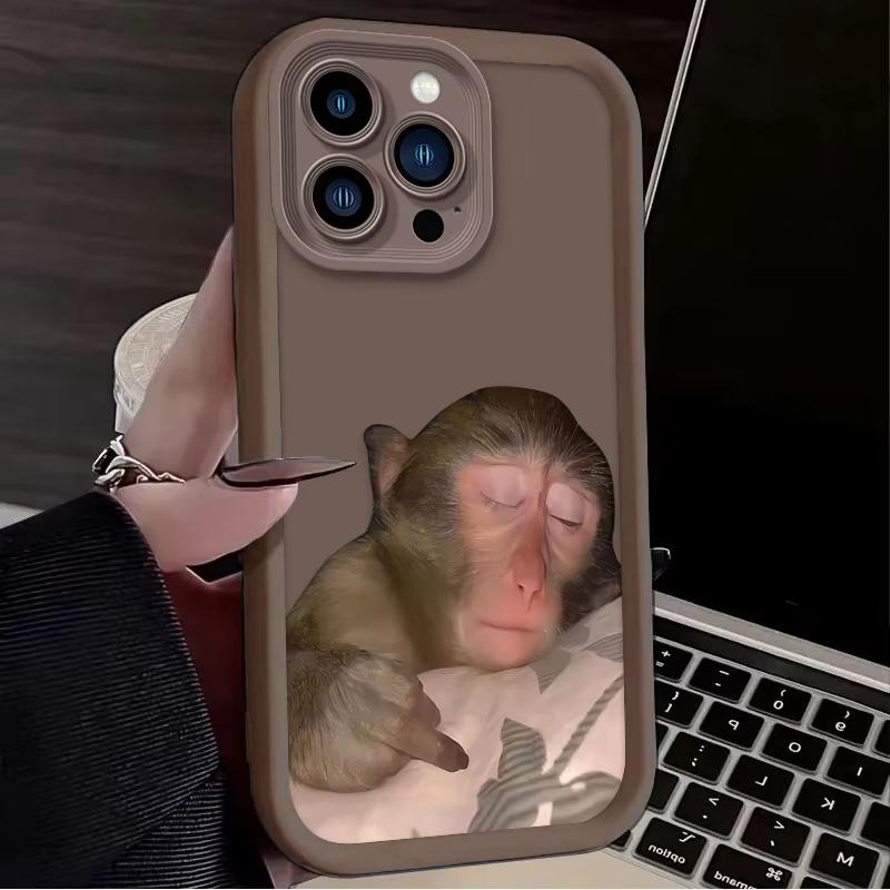 Funny Sleeping Monkey Lovely Phone Case For iPhone 16 15 14 13 12 11 Pro Max XS Max XR 7 8 Plus Shockproof Silicone Back Cover