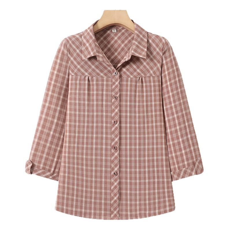 2026 Stylish Plaid Print Top for Middle-Aged & Elderly Women - Mom's Summer Fashion Shirt