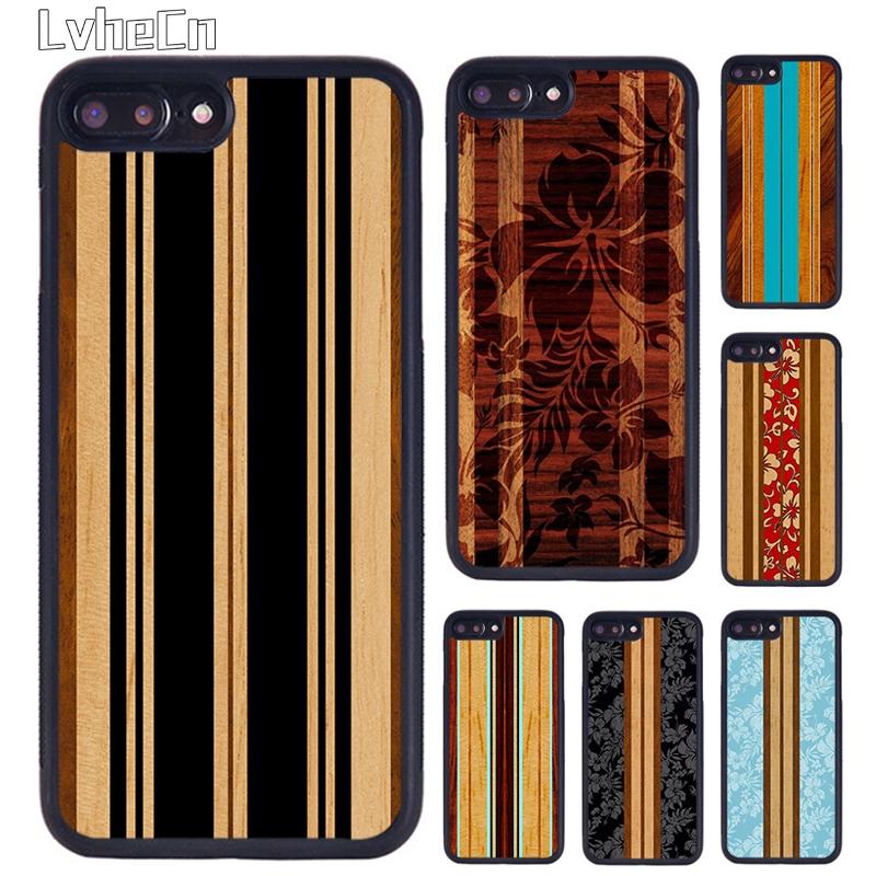 Hawaiian Faux Wood Surfboard Phone Case For iPhone 17 Air 14 15 16 16e 13 12 Max Cover For Apple 11 Pro Max Plus