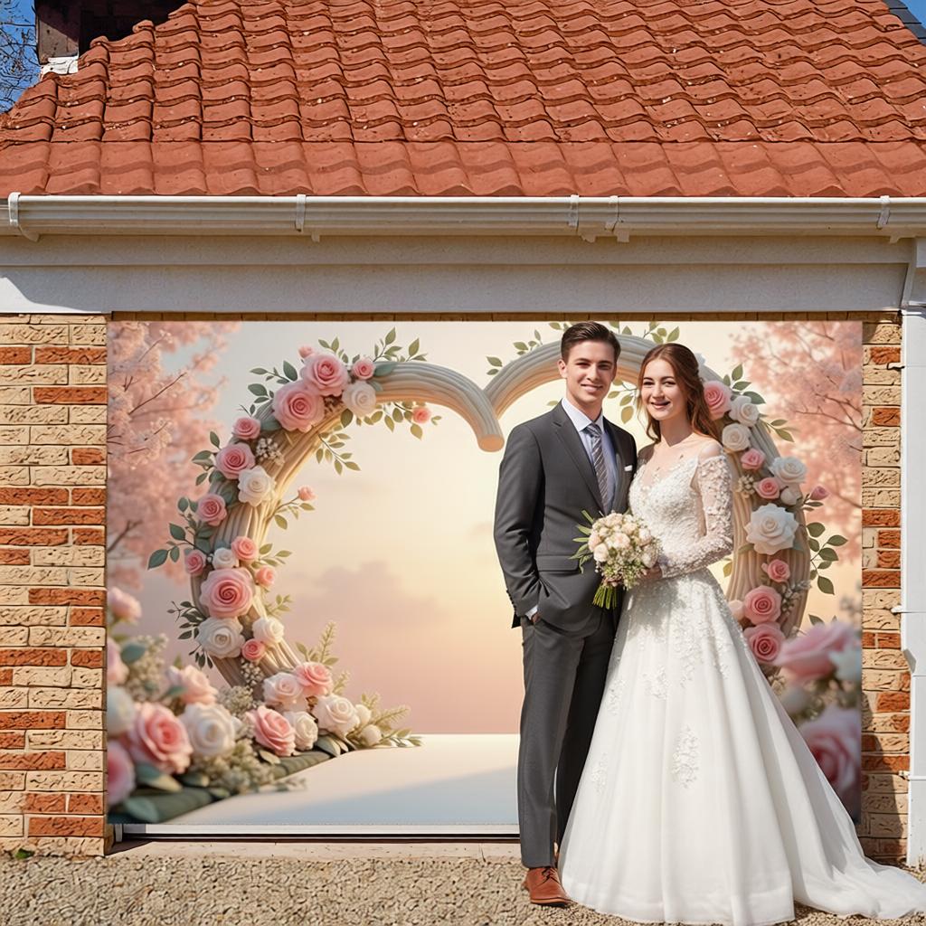 Wedding Banner Curved Structure Rose Heart Banner Love Theme Display Heart-shaped Frame Floral Love Banner For Bridal Shower