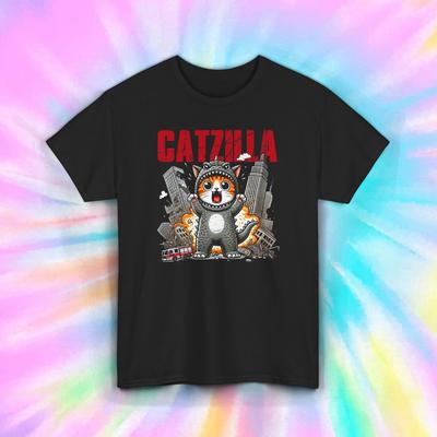 Catzilla Shirt Lustige Katze Monster Zerstört Stadt Grafik T-Shirt S-5XL