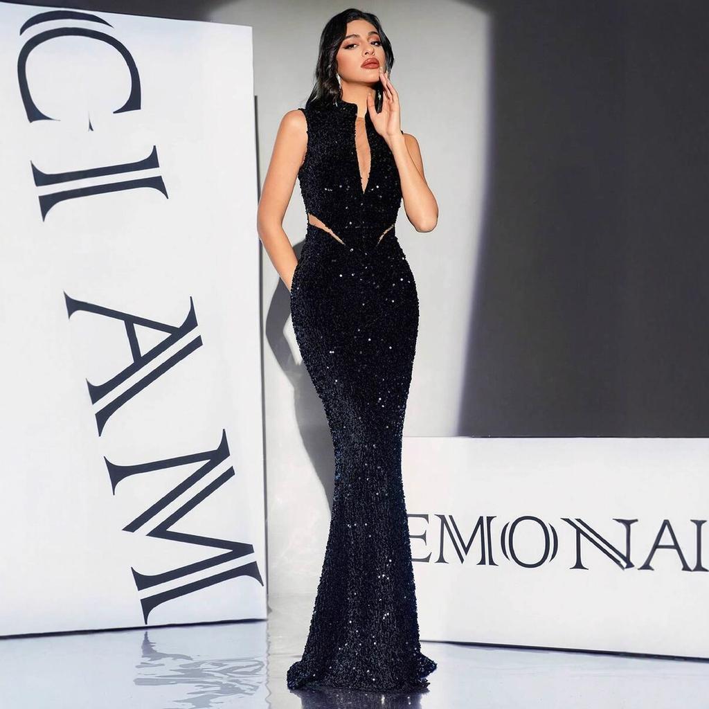 Sleeveless Slit Tight Sequin Dress, High-waisted Evening Gown, Mermaid Dress, Long Dress