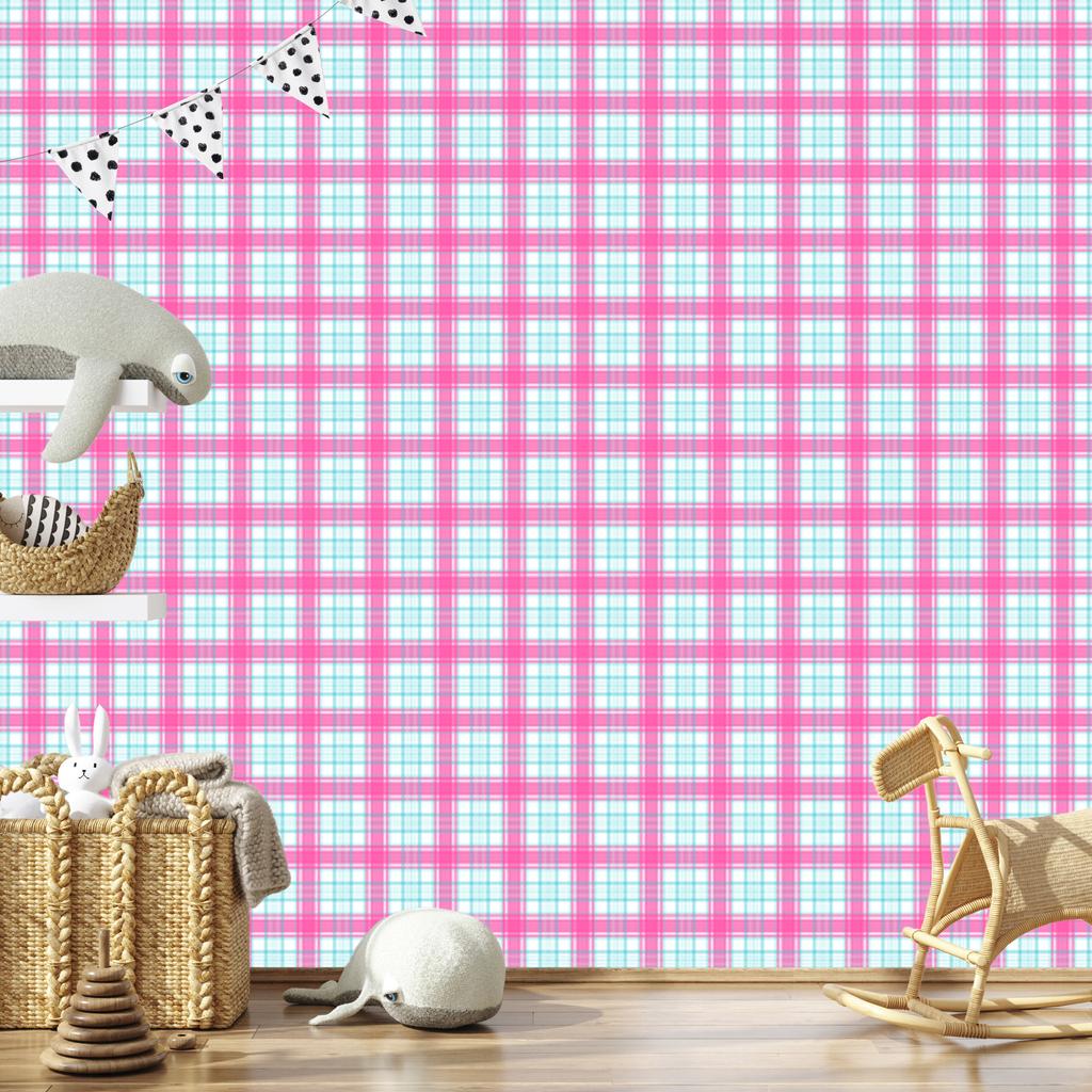 Pink and blue checkered wallpaper powder pink, celadon and white 50x1000