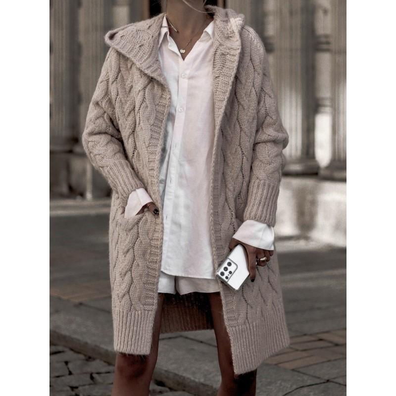Womens Oversized Knit Cardigan Hooded Long