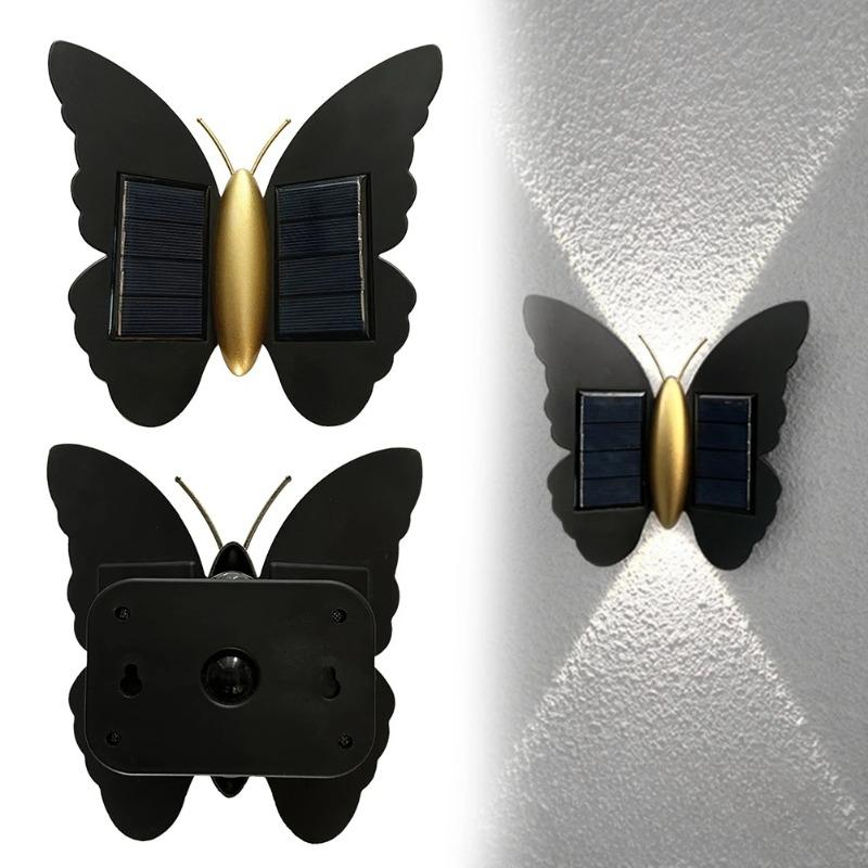 Solar Powered Lamp Butterfly Shaped LED Outdoor Wall Light Waterproof Beautiful Decoration Courtyard Garden Wall Energy Saving
