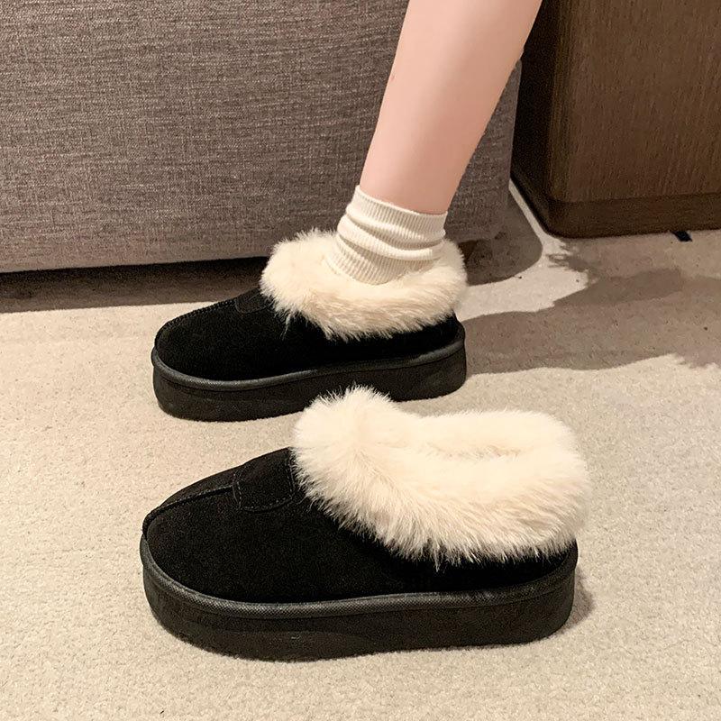 thick-soled snow boots, piled and thickened warm low-top cotton shoes, new winter fluffy shoes, bread shoes