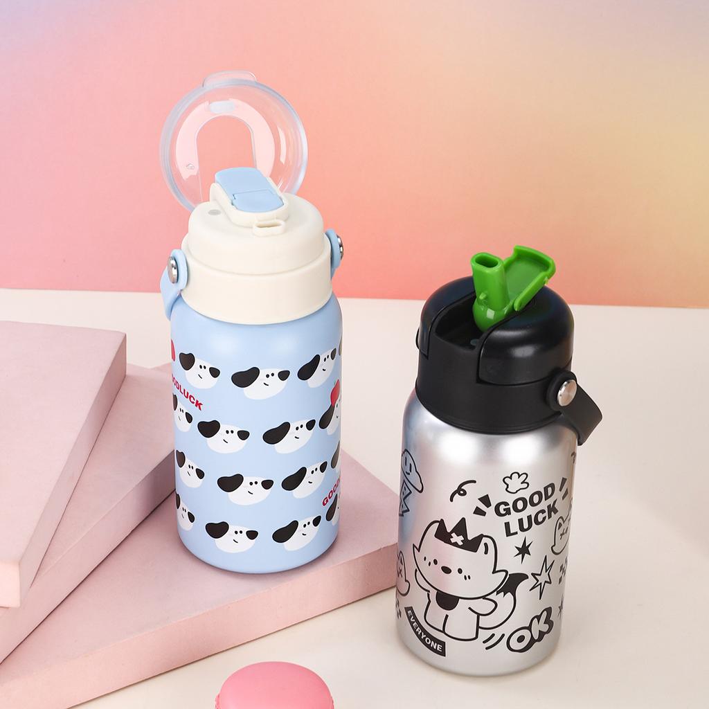 Cute 3D Printed Silicone Handle Water Cup Stainless Steel Vacuum Vacuum Cup Outdoor Portable Double Drink Cup