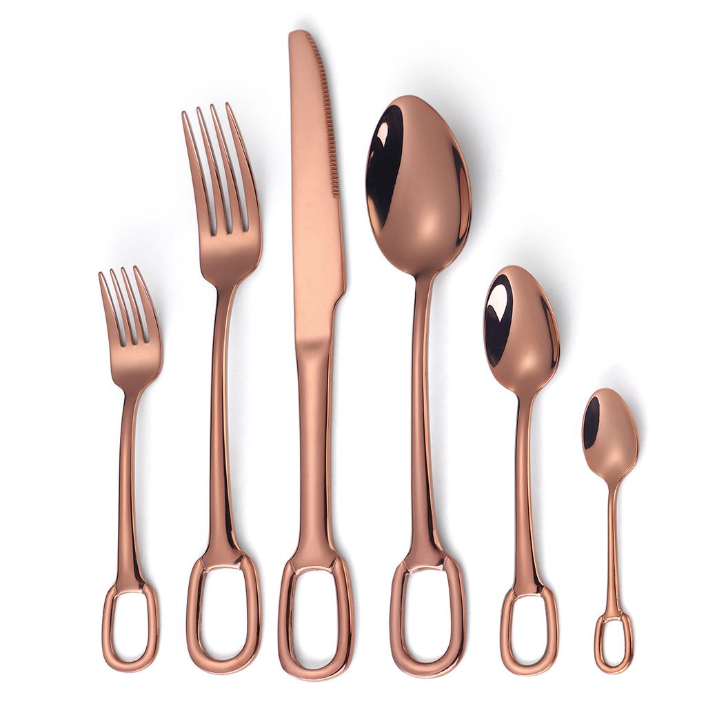 Cutlery 304 Stainless Steel Spoon Circular Ring Hotel Steak Knife Fork Spoon Titanium Plated European Style Hanging Hole Fork Tea Spoon