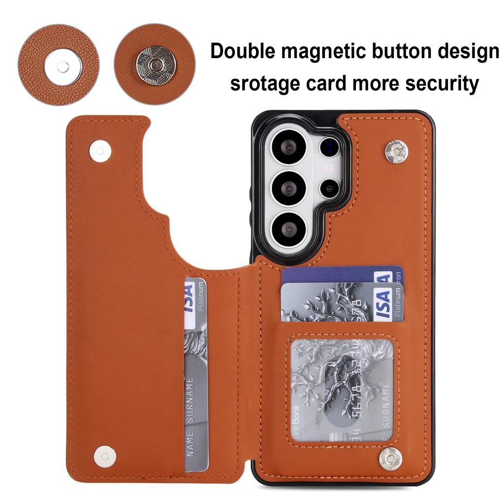 Rhombic Buckle Credit Cards Leather Phone Case for Samsung Galaxy S26 S25 Plus S24 FE S23 Ultra S22 S21 Shockproof Cover
