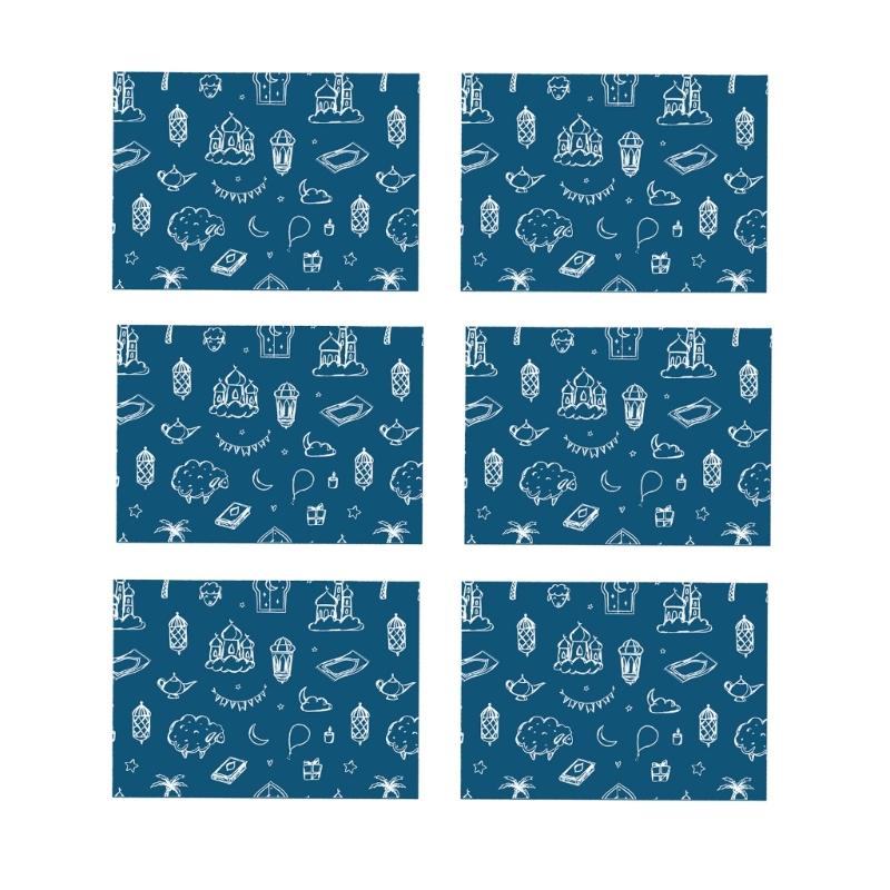 652F 6Pcs Eid Mubarak Wrapping Sheet 70x50cm Large Gift Wrapping Sheets for Islamic Festival Celebration and Art Craft