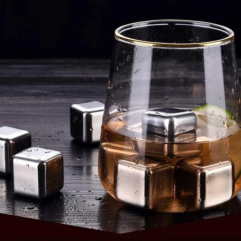 4/6/8 PCs Stainless Steel Ice Cubes Set Reusable Chilling Stones for Whiskey Wine Wine Cooling Cube Chilling Rock Party Bar Tool