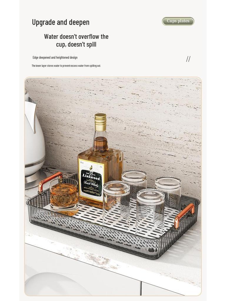 Rectangular Double-Layer Tea Tray for Living Room - Luxury Table with Cup Holder and Drainage