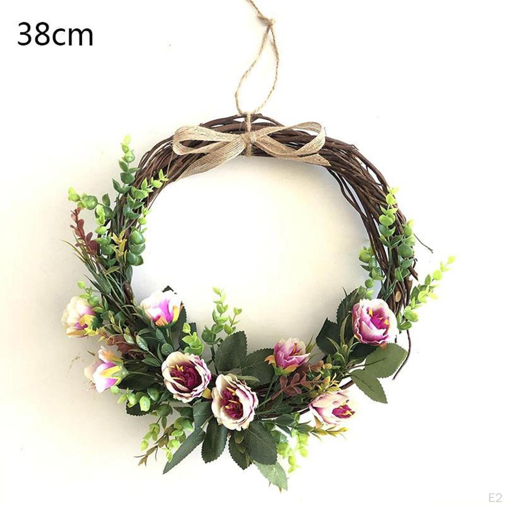 Artificial Flower Wreath for Front Door, Wall Hanging Outdoor Spring Flowers