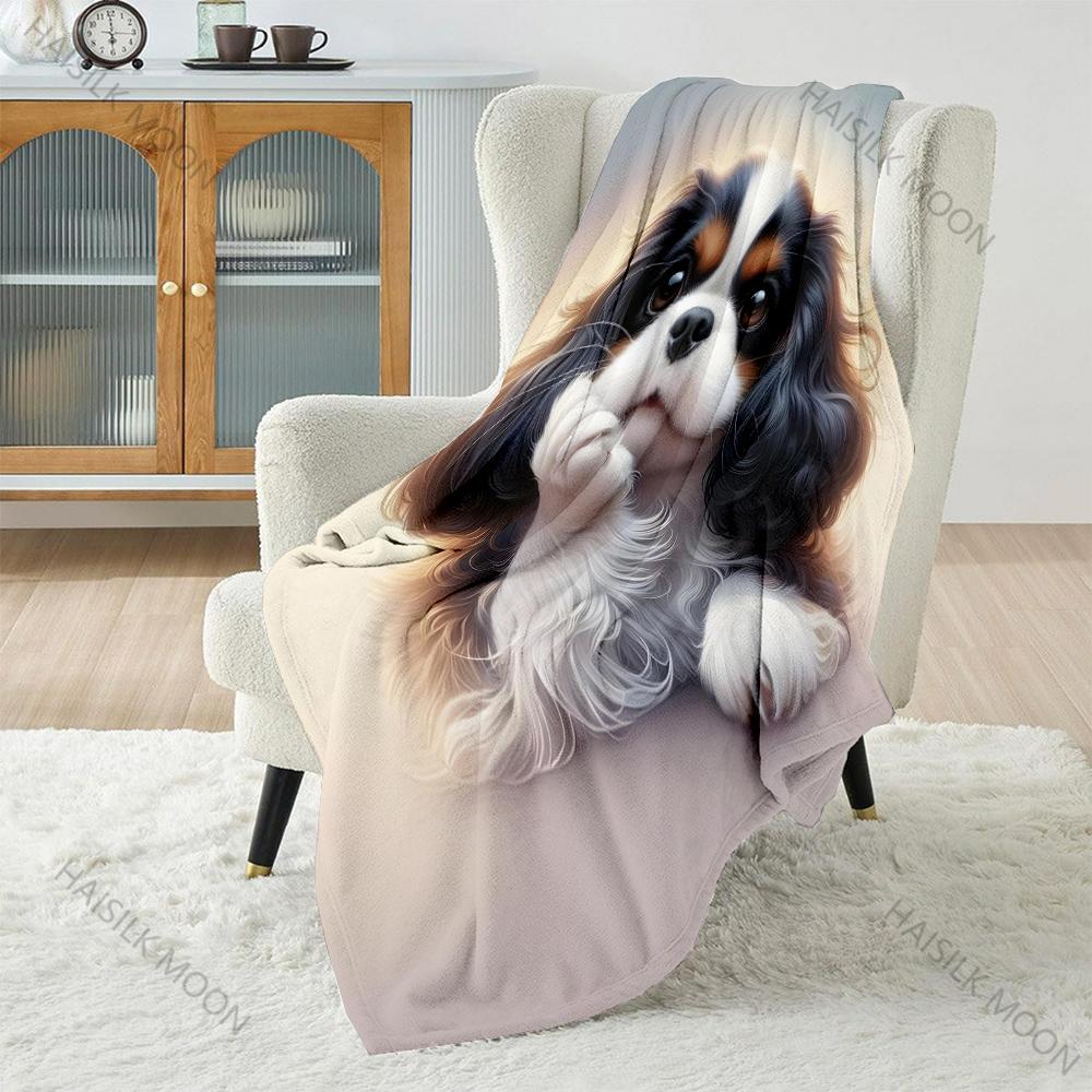 Kuscheldecke mit Cavalier King Charles Spaniel Muster, warm, weich und flauschig, für Kinder und Erwachsene, Sofa, Bett, Decke für