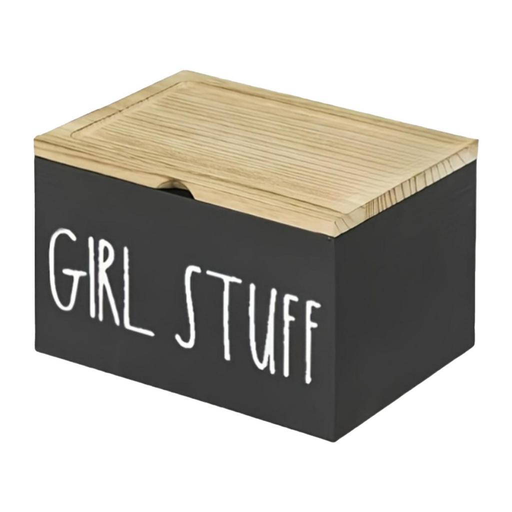 Tampon Holder for Bathroom with Hinged Lid Wood Farmhouse Decor Pad Storage