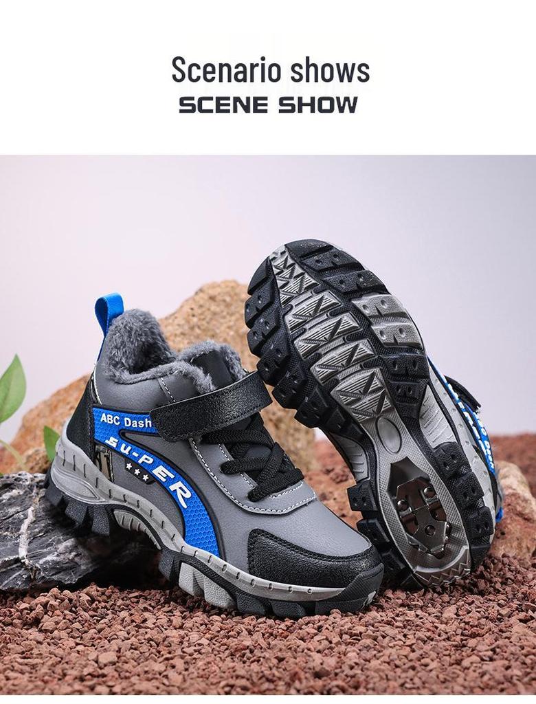 Boys' Fleece-Lined Cotton Shoes - New 2025 Autumn/Winter Non-Slip Warm Outdoor Sports Footwear