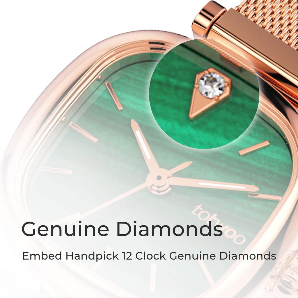 TOTWOO Diamond Stainless Elegant Perfect Gift for Women Gold x Ladies' Watch, Steel, Design, (Rose Green)