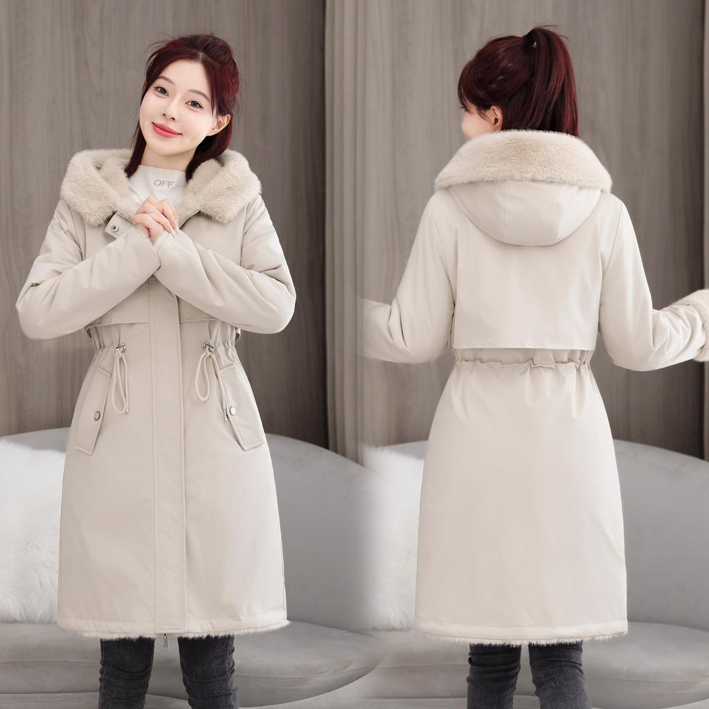 Reversible Party Jacket for Women with Large Fur Collar, Mid-length Winter One-piece, Three-wear Cotton Jacket Plus Velvet Cotton Jacket