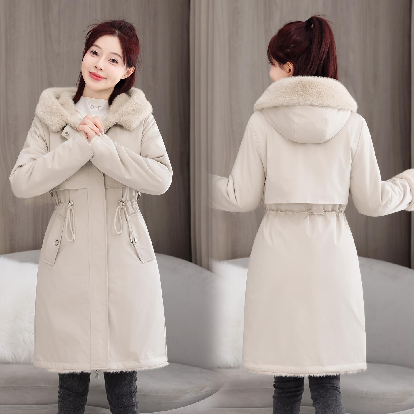 

Женская новая куртка с меховым воротником и капюшоном, двусторонняя, ветрозащитная, утолщенная, на подкладке, пушистая, теплая, свободного кроя, из высококачественной ткани, повседневная, спортивная, хлопковая одежда XXXL бежевый