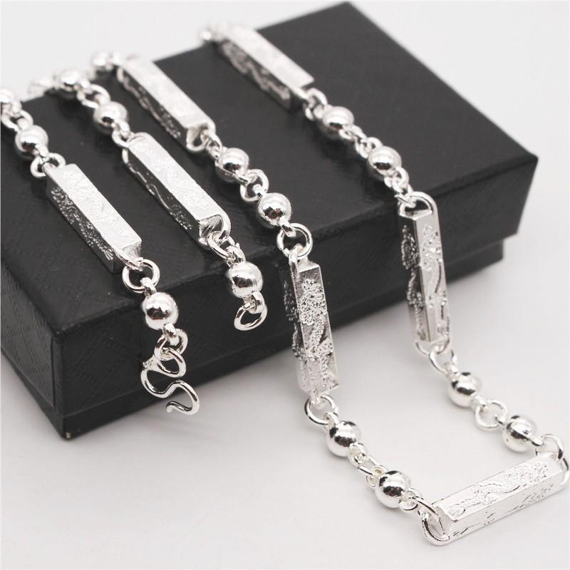 Silver Plated Silver Necklace Trendy Men Dragon Cloth Pattern Silver Necklace Imitation Silver Faucet Necklace Jewelry Men