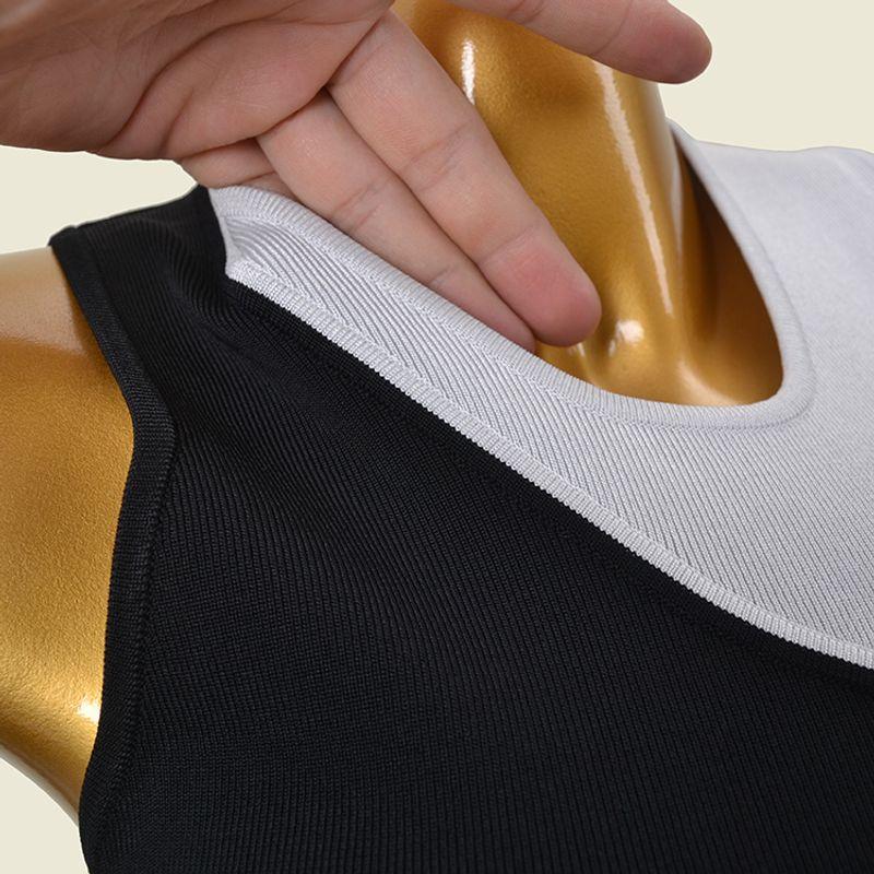 Color Matching Hip Skirt Stylish Fashion Style Sleeveless Silm Slimming Contrast Color Elegant Knitting Dress Women