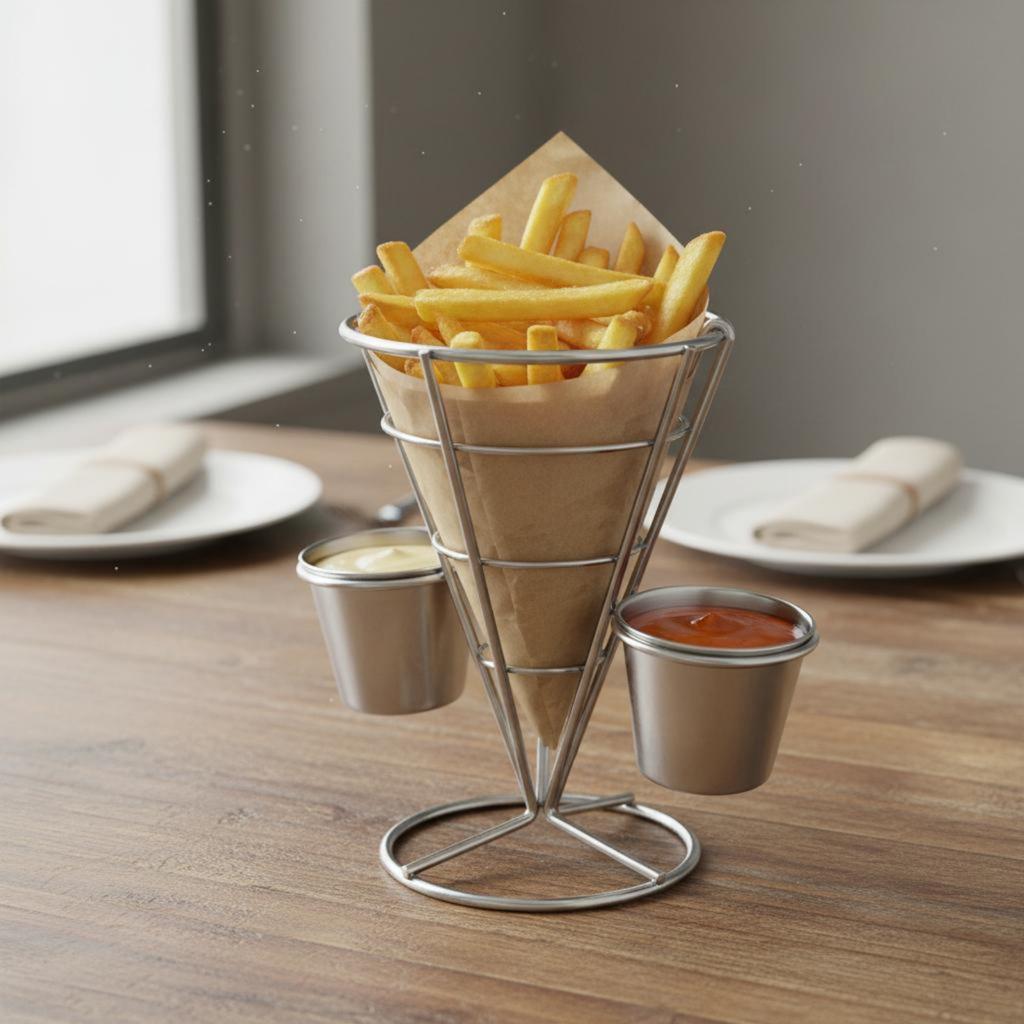French Fry Cone Holder American Design French Fry Holder Wire Cone Basket Long-Lasting Metal Appetizer Stand Sturdy Construction